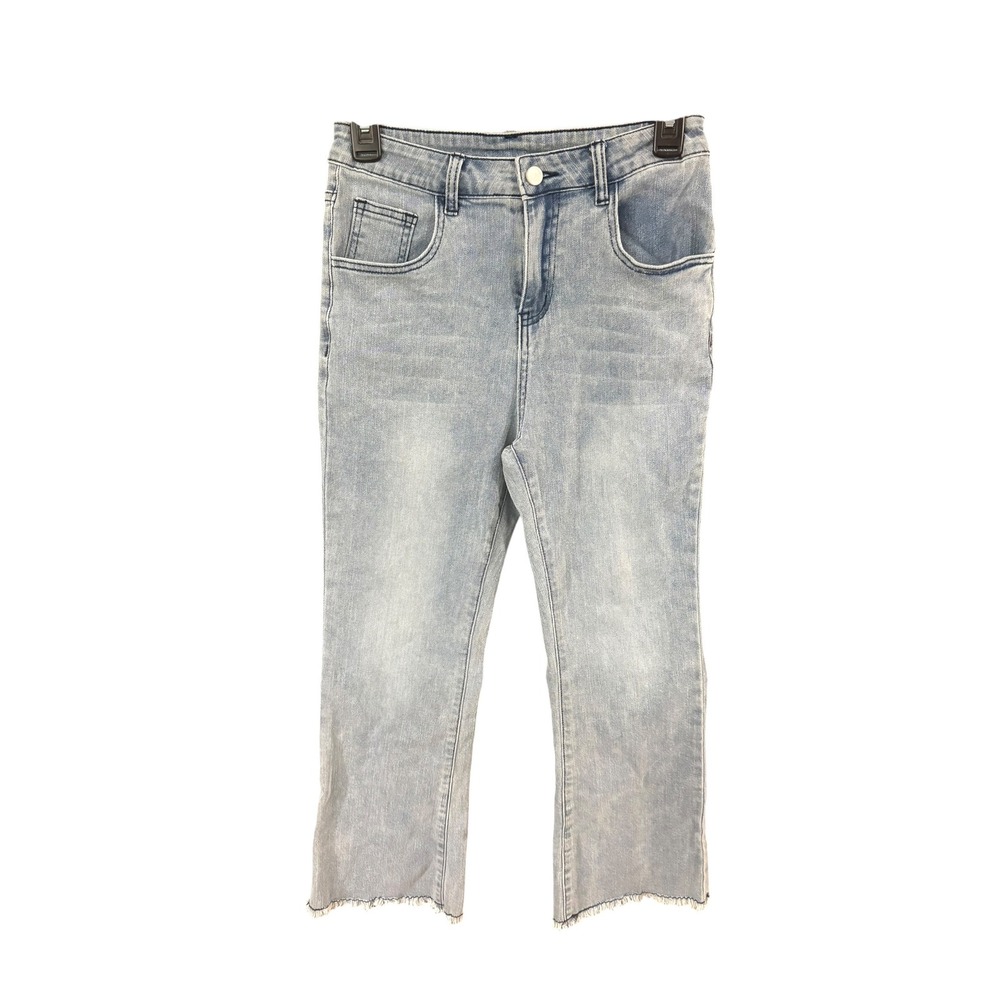 Dazy Light Wash‎ Straight Leg Raw Hem Jeans Size Medium Blue Denim Stretch